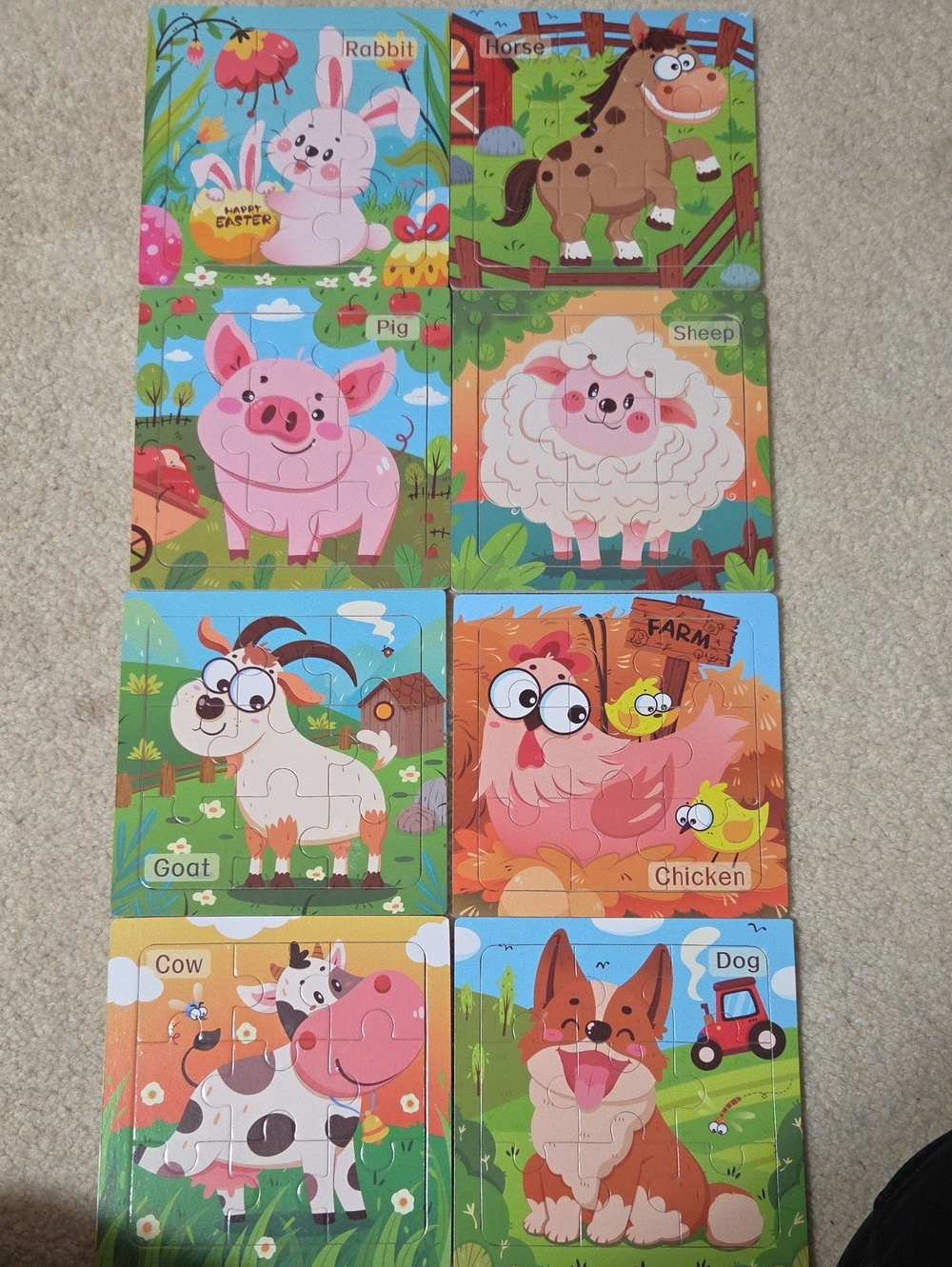 Farm Animal Wooden Puzzle Set for Kids - Pink & Multicolor Panels